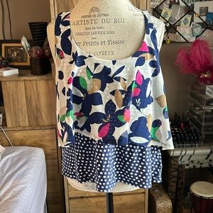Anthropologie Meadow Rue Blue Floral & Polka Dot Tank Top - Large